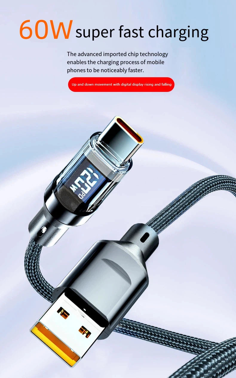 USB-C Super Fast Charging Cable with Digital Display